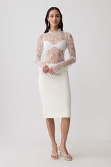 Alizette High Neck Long Sleeve Lace Top - Ivory