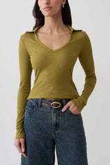 Jessina Collared Long Sleeve Top - Olive