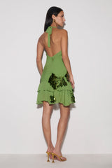 Aaliyah Sequin & Chiffon Mini Dress - Green