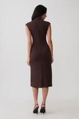 Noelle Sleeveless Roll Neck Midi Dress - Dark Chocolate