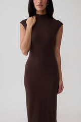 Noelle Sleeveless Roll Neck Midi Dress - Dark Chocolate