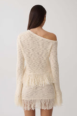 Tabitha Fringe Knit Long Sleeve Top - Cream