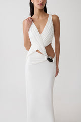 Klein Draped Jersey Gown With Hardware - White