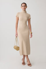 Goldie High Neck Knit Midi Dress - Camel
