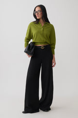 Logan Knit Top With Shoulder Pads - Olive