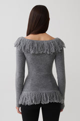 Sammie Fringe Knit Top - Charcoal