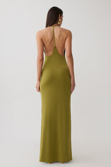 Hana Slinky Plunge Maxi Dress - Martini Olive