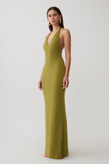 Hana Slinky Plunge Maxi Dress - Martini Olive