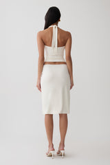 Elio Peached Jersey Midi Skirt - Ivory