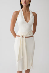 Elio Peached Jersey Midi Skirt - Ivory