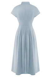 Aysha Buttoned Linen Midi Dress - Cornflower Blue