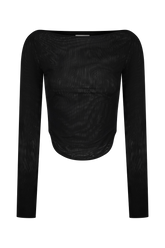 Colette Boat Neck Mesh Top - Black