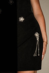 Liva Strapless Diamante Floral Trim Mini Dress - Black