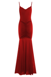 Delaney Slinky And Mesh Maxi Dress - Red