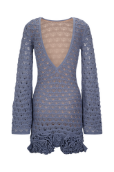 Aileen Ruffle Crochet Mini Dress - Steel Blue