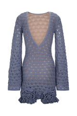 Aileen Ruffle Crochet Mini Dress - Steel Blue
