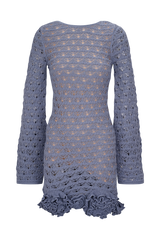 Aileen Ruffle Crochet Mini Dress - Steel Blue