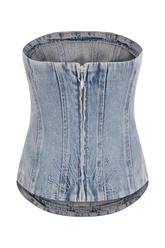 Alessia Embroidered Denim Corset - Light Vintage