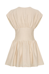 Arabella Cinched Waist Linen Mini Dress - Natural