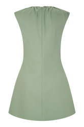Ariana Pleated Neck Mini Dress - Sage