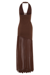 Aubree Crepe And Mesh Maxi Dress - Chocolate/Mocha