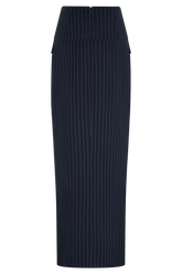 Cassie Column Maxi Skirt - Navy Pinstripe