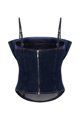 Cecilia Denim Frill Corset - Indigo Blue