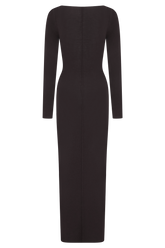 Cleona Merino Wool Ribbed Long Sleeve Maxi Dress - Deep Chocolate