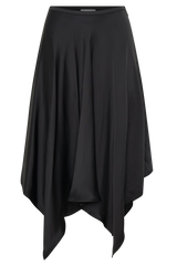 Coralie Asymmetric Satin Midi Skirt - Black