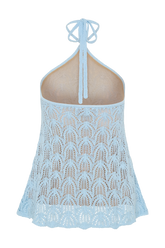 Corey Crochet Halter Neck Top - Light Blue