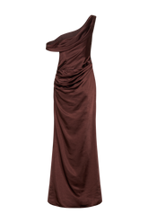Dalia Off Shoulder Satin Maxi Dress - Dark Chocolate