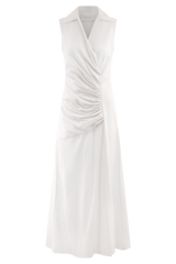 Dante Ruched Linen Midi Dress - White