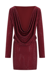 Darius Diamante Cowl Mini Dress - Wine