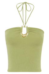 Dimitri Knit Halter Top With Hardware - Light Olive