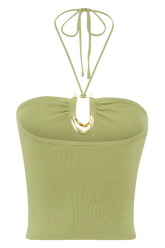 Dimitri Knit Halter Top With Hardware - Light Olive