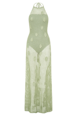 Elfie Crochet Halter Maxi Dress - Pastel Green