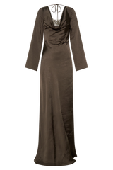Eliza Long Sleeve Cowl Lace And Satin Maxi Dress - Mocha