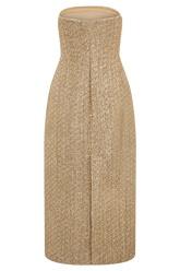 Gala Strapless Tweed Midi Dress - Gold
