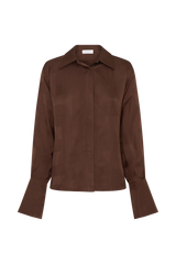 Gia Long Sleeve Satin Shirt - Chocolate
