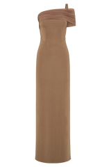 Hanh One Shoulder Mesh Maxi Dress - Tan