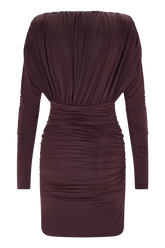 Hayden Long Sleeve Plunge Mini Dress - Burgundy