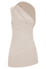 Helena One Shoulder Linen Mini Dress - Natural Beige