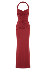 Hoai Gathered Slinky Halter Maxi Dress - Deep Red