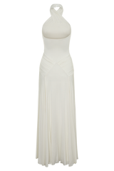 Indira Gathered Slinky Halter Maxi Dress - Ivory