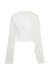 Ida Sheer Asymmetrical Long Sleeve Cape - White