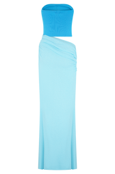 Jasiel Strapless Knit Maxi Dress - Cyan Blue