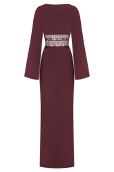Kaya Long Sleeve Satin And Mesh Maxi Dress - Wine