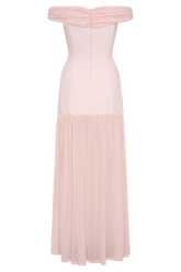 Kellie Off Shoulder Crepe Maxi Dress - Blush Pink