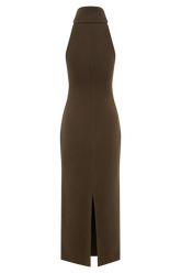 Kennedy High Neck Midi Dress - Chocolate