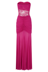 Khadijah Lace And Mesh Maxi Dress - Dragonfruit